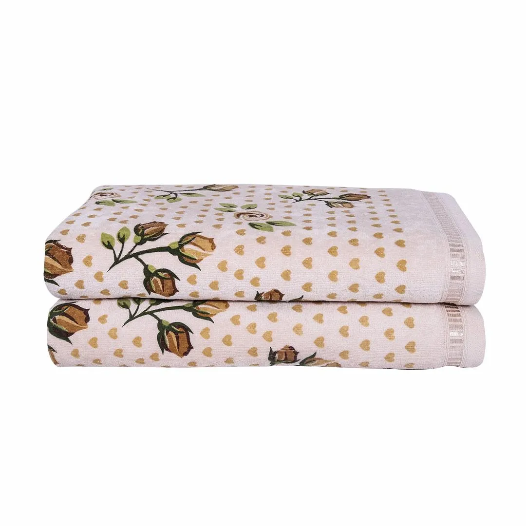 Rose N Heart 450 GSM Cotton Bath Towel Set Of 2