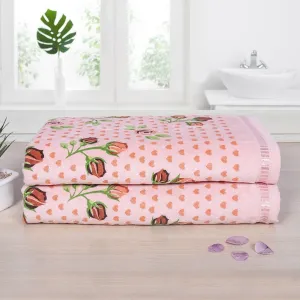 Rose N Heart 450 GSM Cotton Bath Towel Set Of 2