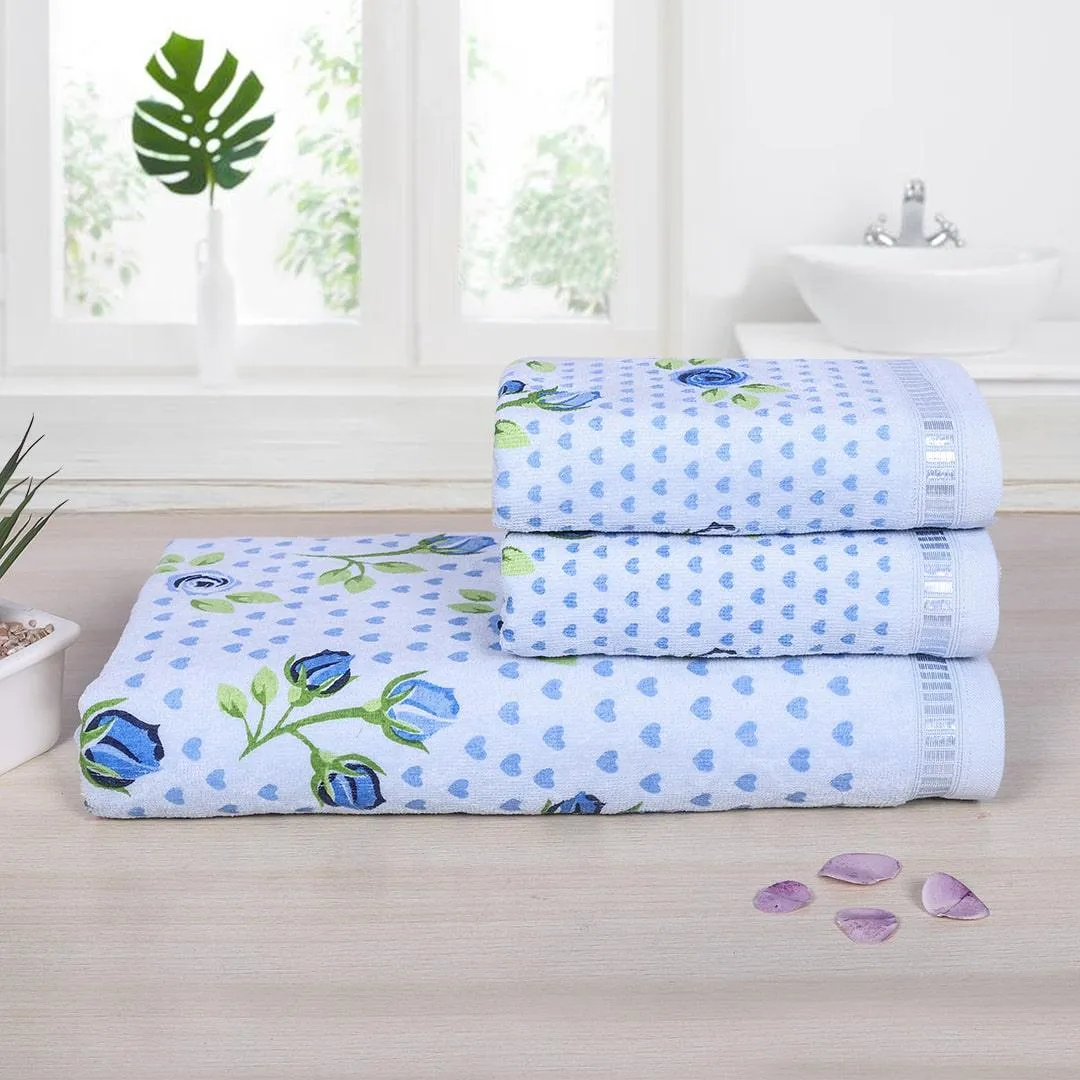 Rose N Heart 450 GSM Cotton Towel Set Of 3 (1 Bath Towel, 2 Hand Towels)