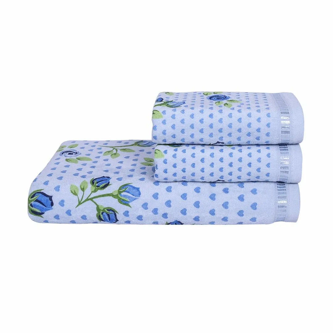 Rose N Heart 450 GSM Cotton Towel Set Of 3 (1 Bath Towel, 2 Hand Towels)