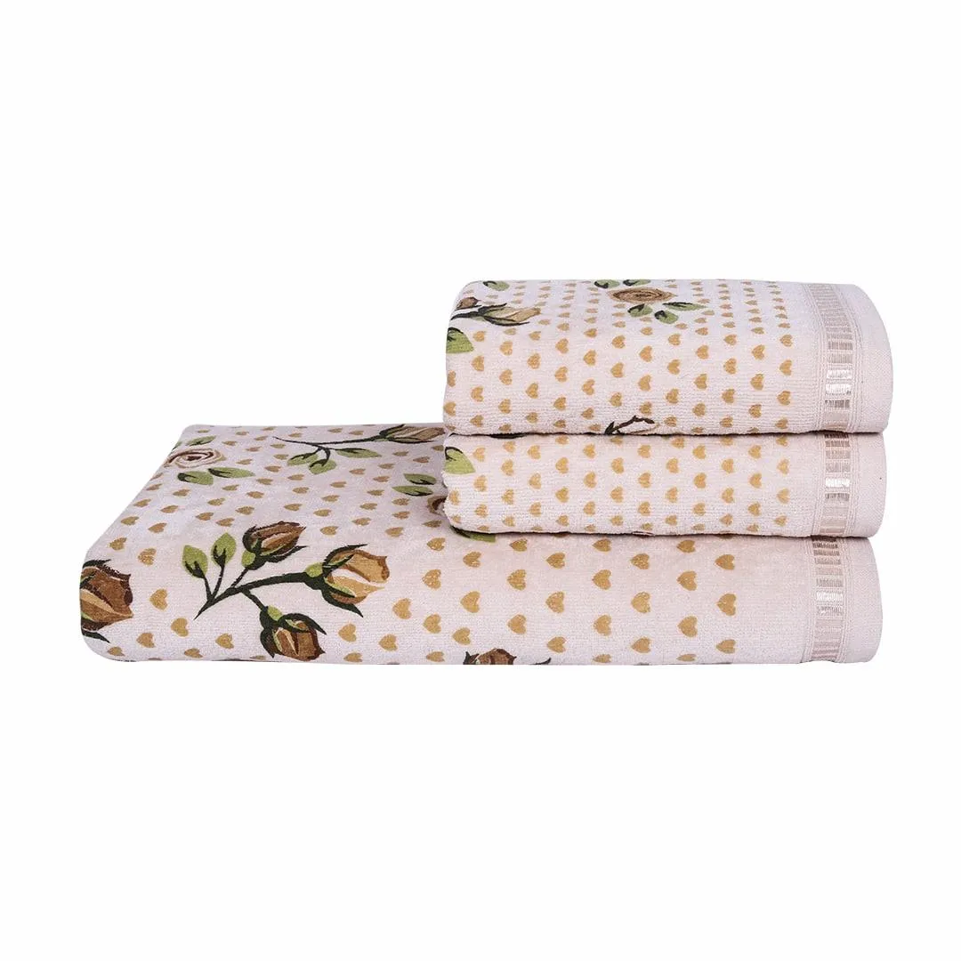 Rose N Heart 450 GSM Cotton Towel Set Of 3 (1 Bath Towel, 2 Hand Towels)