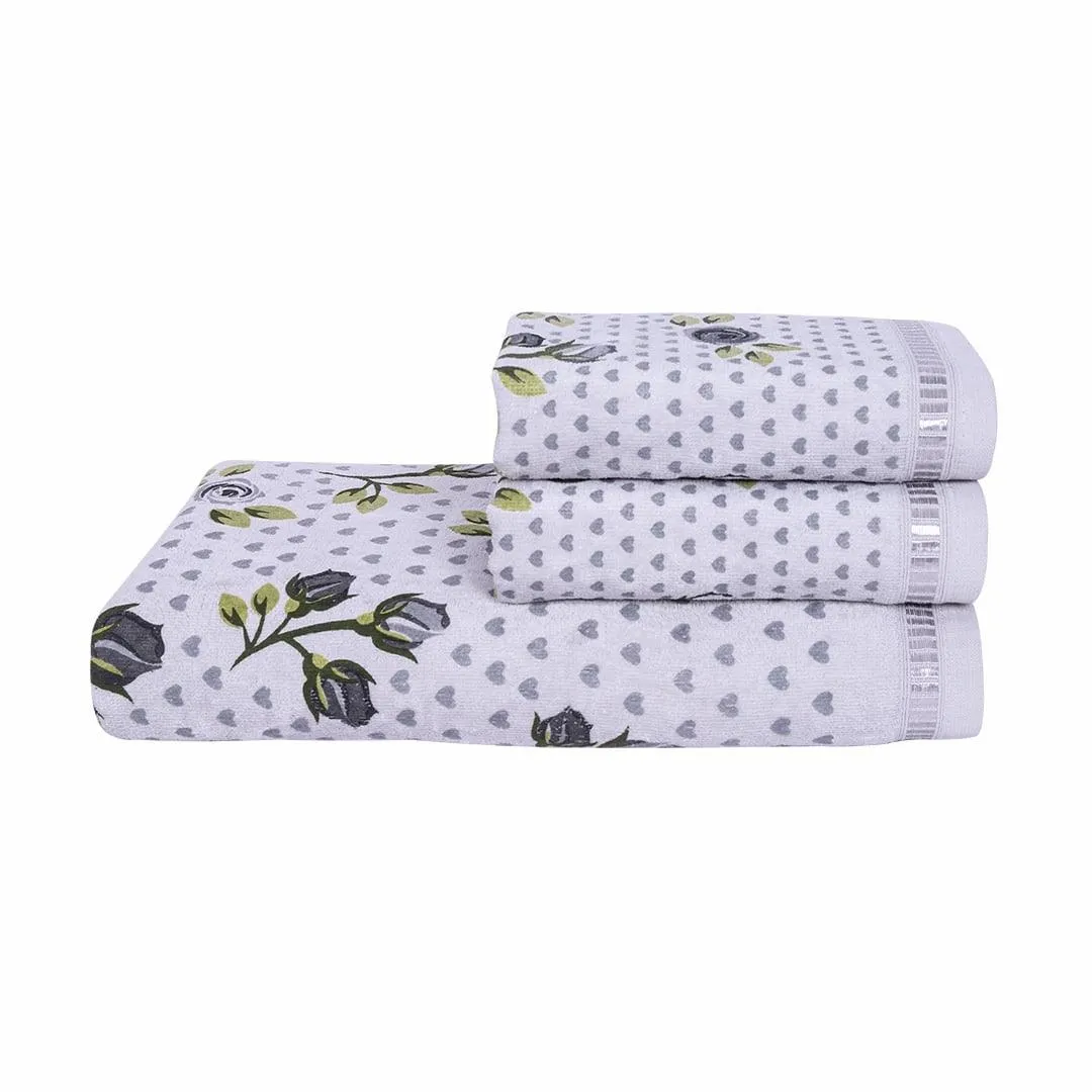 Rose N Heart 450 GSM Cotton Towel Set Of 3 (1 Bath Towel, 2 Hand Towels)