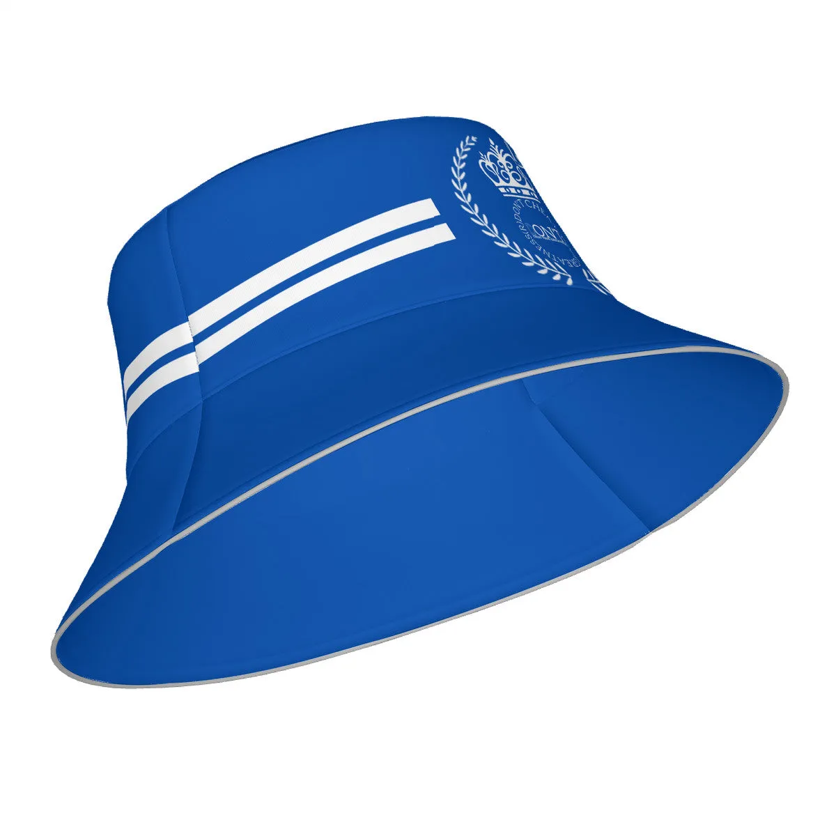 Royalty 24 White Logo ,Stripes & Blue Reflective Bucket Hat