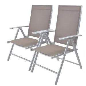 Set of 2 Patio Folding Sling Back Chairs Aluminum with Adjustable Reclining Back