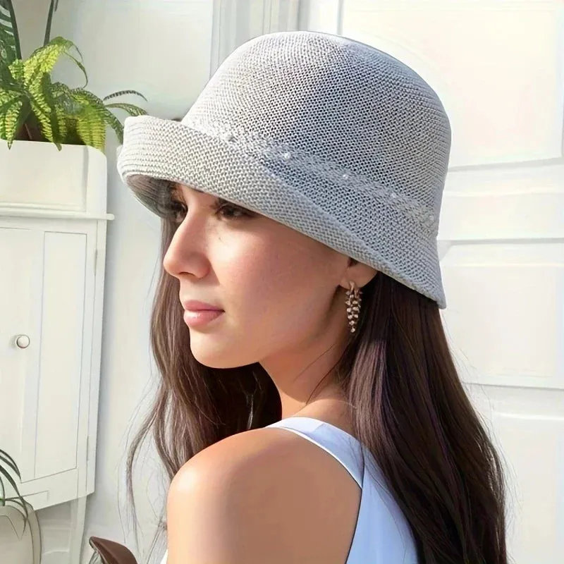 Short Brim Faux Pearl Decor UV Protection Bucket Sun Hat