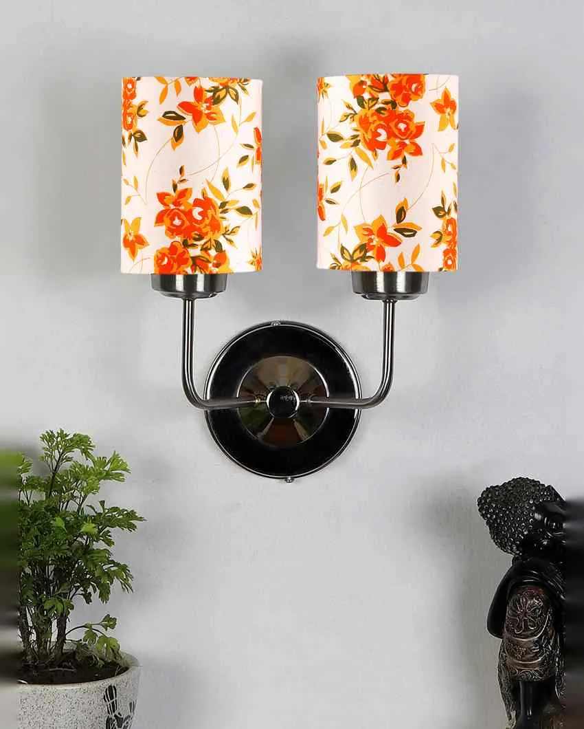 Simple Cotton Shade Wall Mounted Dual Lamp With Steel Base | Set of 2 | 4 x 12 x 14 inches