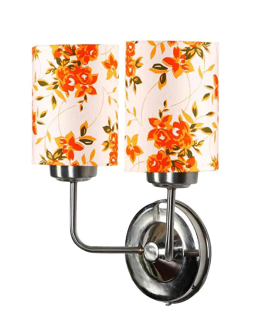 Simple Cotton Shade Wall Mounted Dual Lamp With Steel Base | Set of 2 | 4 x 12 x 14 inches