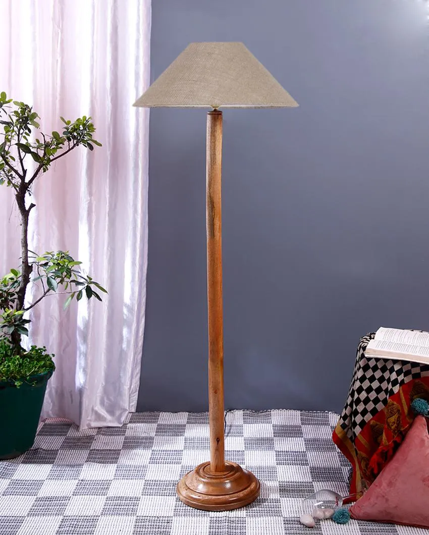 Snappy Jute Coolie Shade Floor Lamp With Natural Wooden Base | 13 x 56 Inches