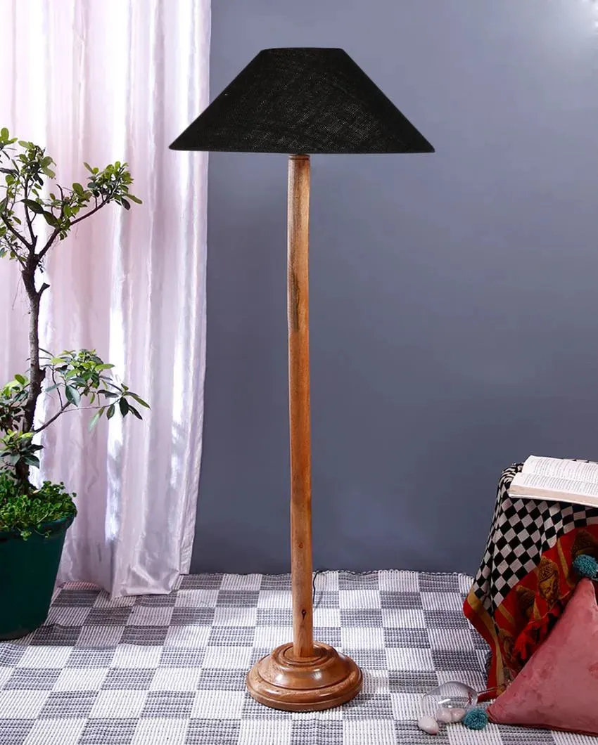 Snappy Jute Coolie Shade Floor Lamp With Natural Wooden Base | 13 x 56 Inches