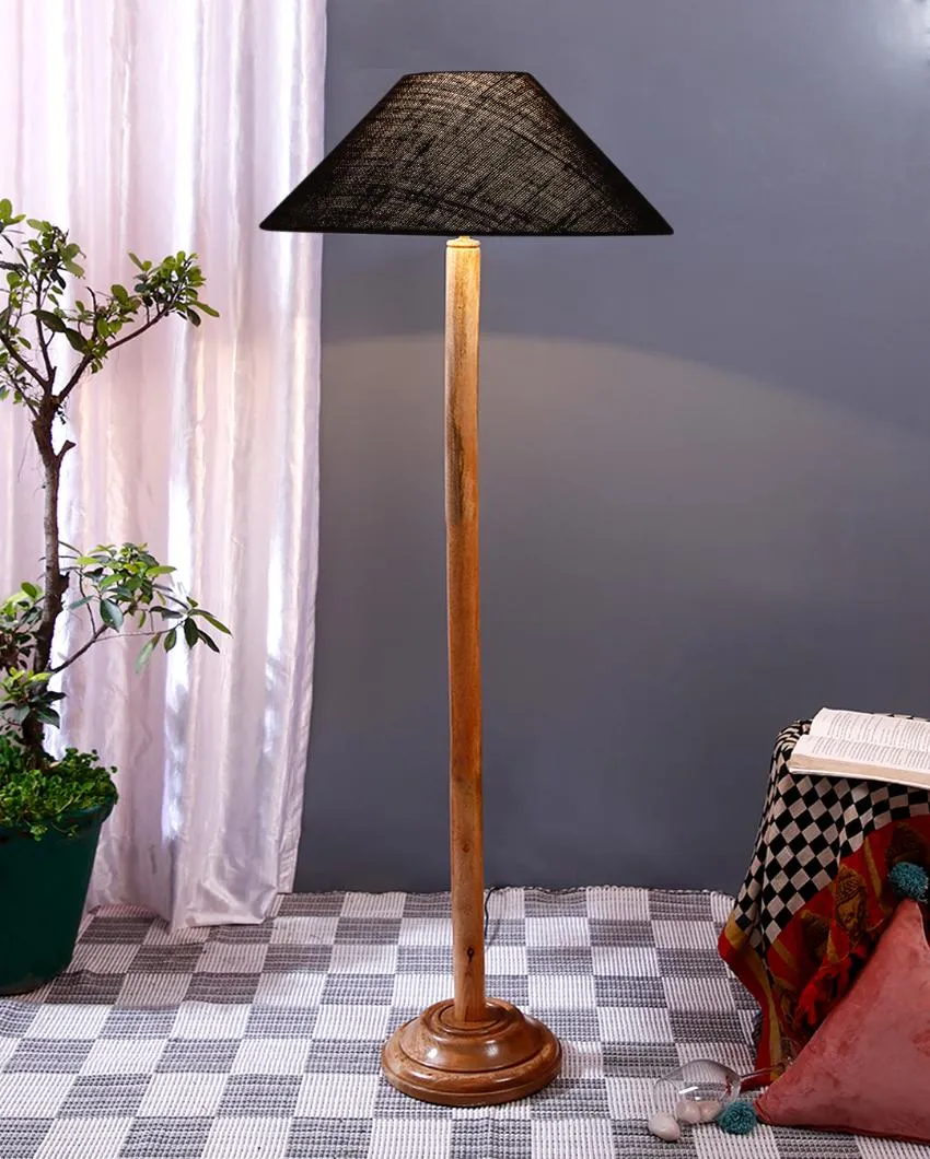 Snappy Jute Coolie Shade Floor Lamp With Natural Wooden Base | 13 x 56 Inches