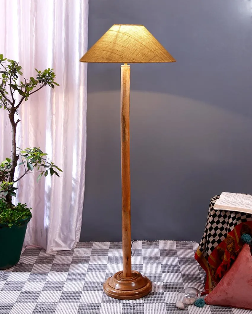 Snappy Jute Coolie Shade Floor Lamp With Natural Wooden Base | 13 x 56 Inches