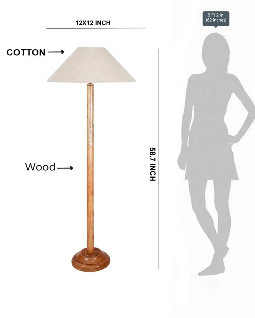 Snappy Jute Coolie Shade Floor Lamp With Natural Wooden Base | 13 x 56 Inches