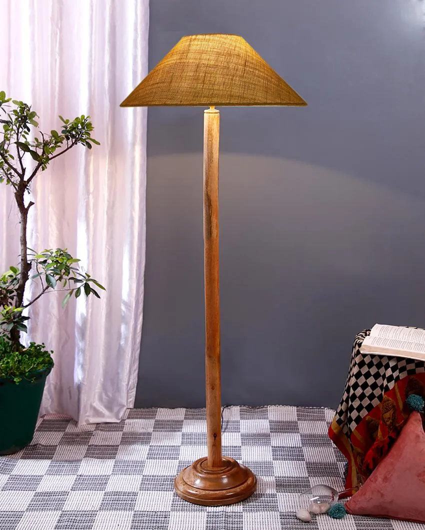 Snappy Jute Coolie Shade Floor Lamp With Natural Wooden Base | 13 x 56 Inches