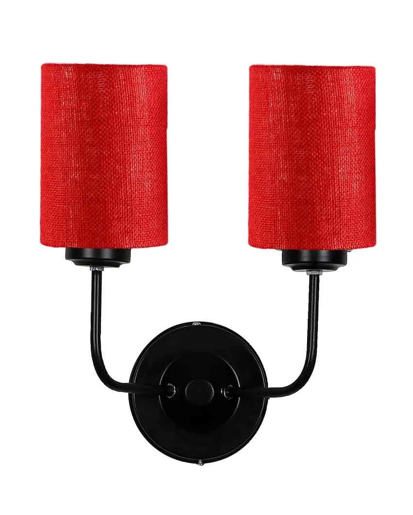 Sophisticated Jute Wall Dual Lamp Iron Base | Set of 2 | 4 x 12 x 14 inches