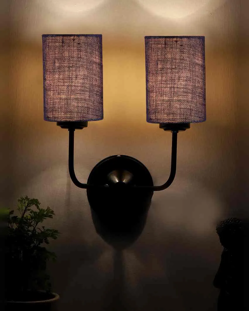 Sophisticated Jute Wall Dual Lamp Iron Base | Set of 2 | 4 x 12 x 14 inches