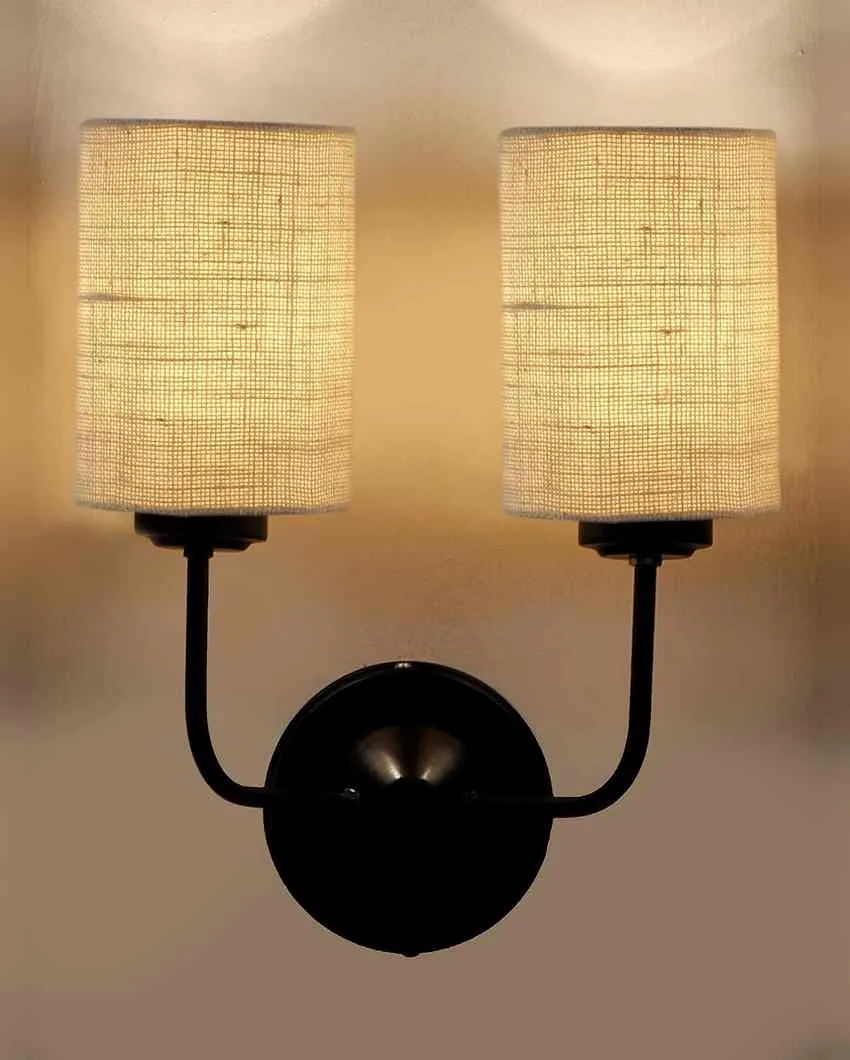 Sophisticated Jute Wall Dual Lamp Iron Base | Set of 2 | 4 x 12 x 14 inches