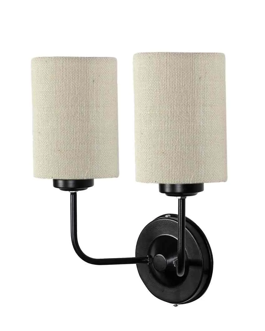 Sophisticated Jute Wall Dual Lamp Iron Base | Set of 2 | 4 x 12 x 14 inches