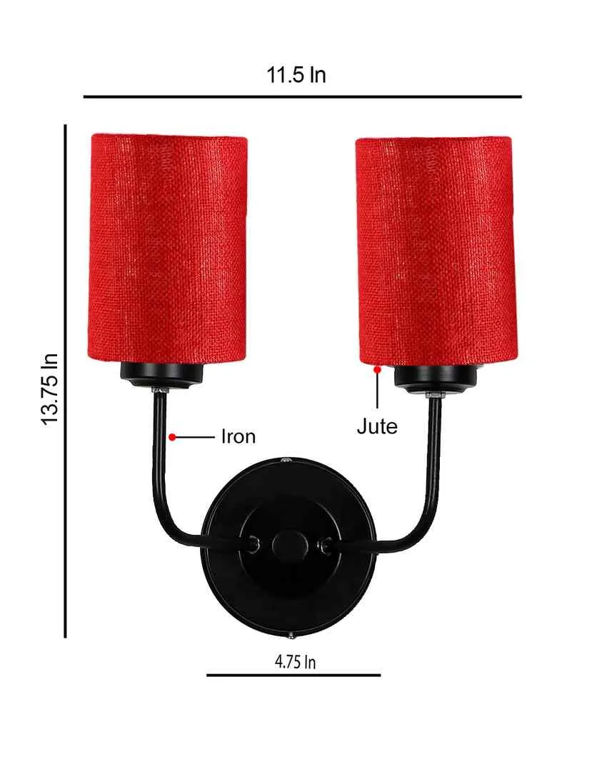 Sophisticated Jute Wall Dual Lamp Iron Base | Set of 2 | 4 x 12 x 14 inches