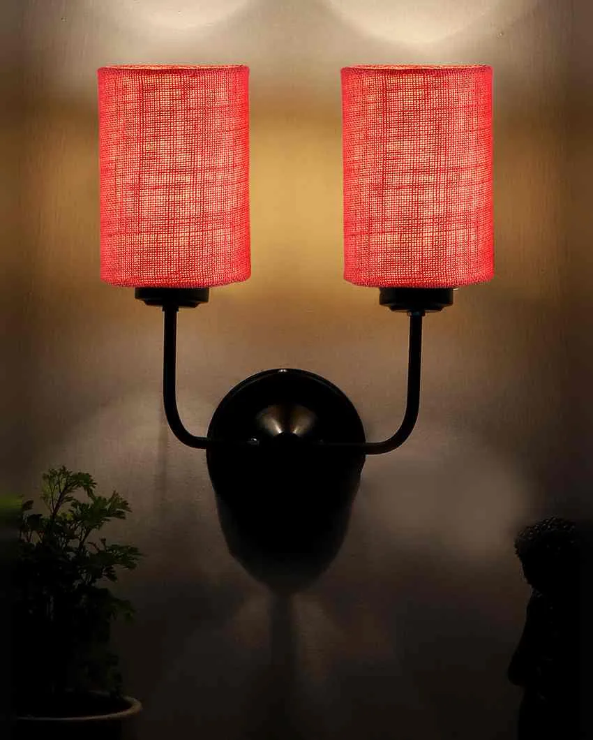 Sophisticated Jute Wall Dual Lamp Iron Base | Set of 2 | 4 x 12 x 14 inches