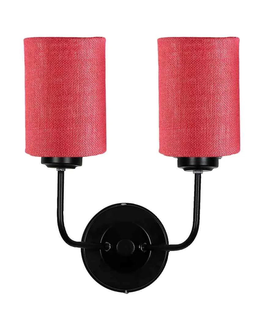 Sophisticated Jute Wall Dual Lamp Iron Base | Set of 2 | 4 x 12 x 14 inches