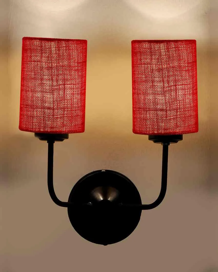 Sophisticated Jute Wall Dual Lamp Iron Base | Set of 2 | 4 x 12 x 14 inches