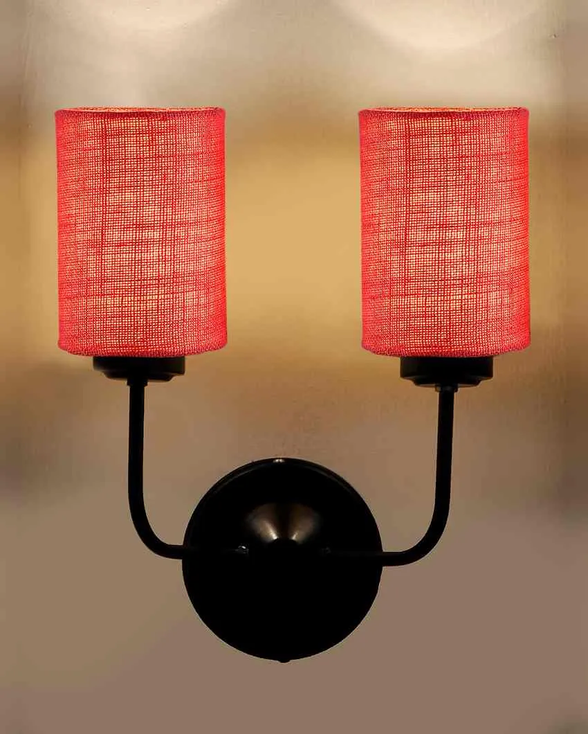 Sophisticated Jute Wall Dual Lamp Iron Base | Set of 2 | 4 x 12 x 14 inches