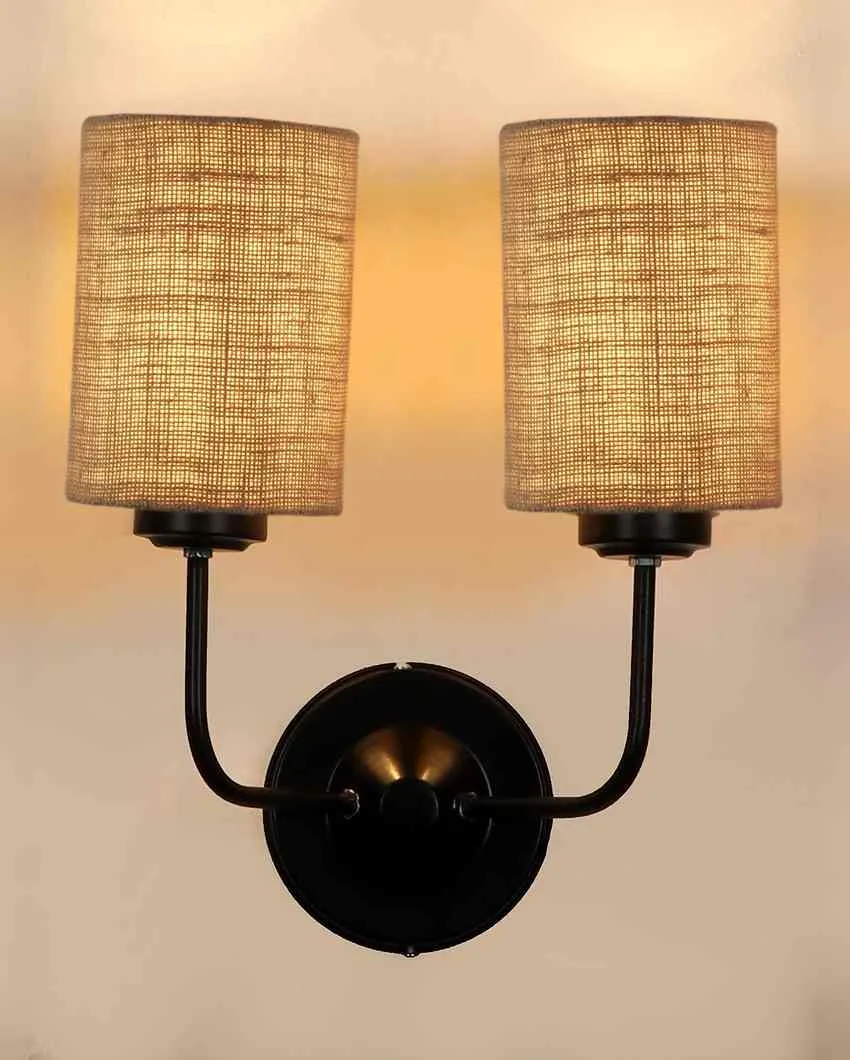 Sophisticated Jute Wall Dual Lamp Iron Base | Set of 2 | 4 x 12 x 14 inches