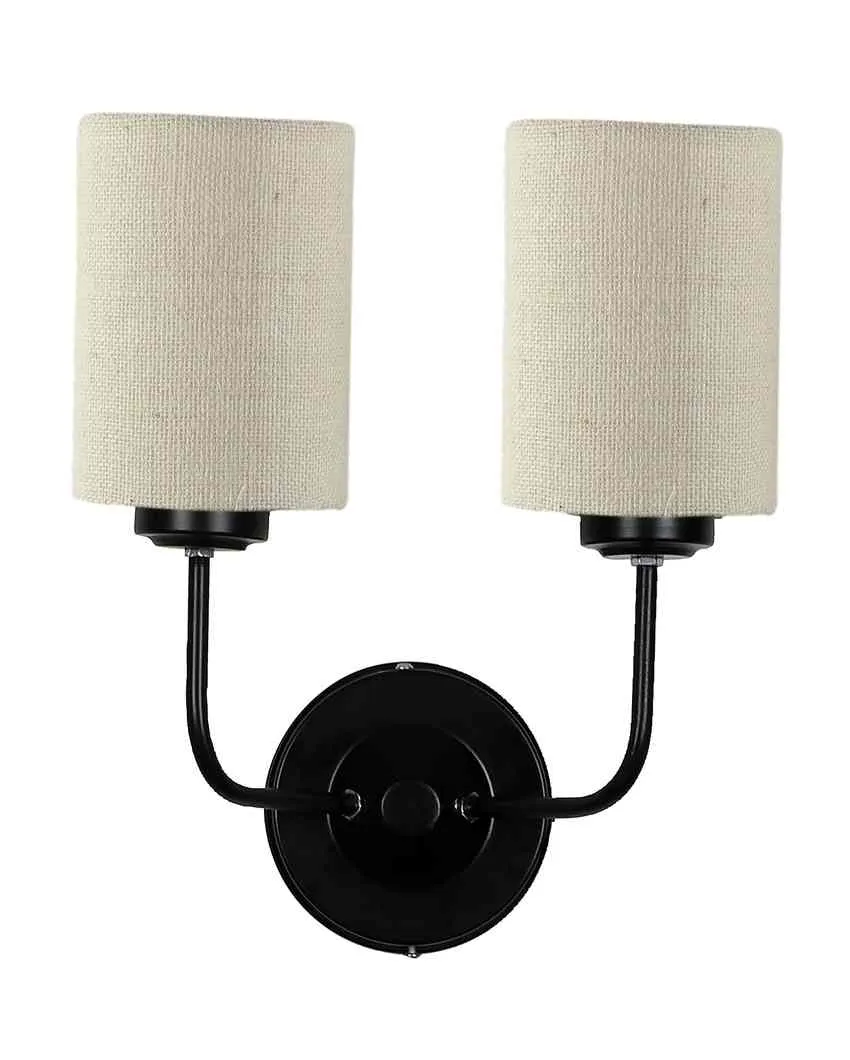 Sophisticated Jute Wall Dual Lamp Iron Base | Set of 2 | 4 x 12 x 14 inches