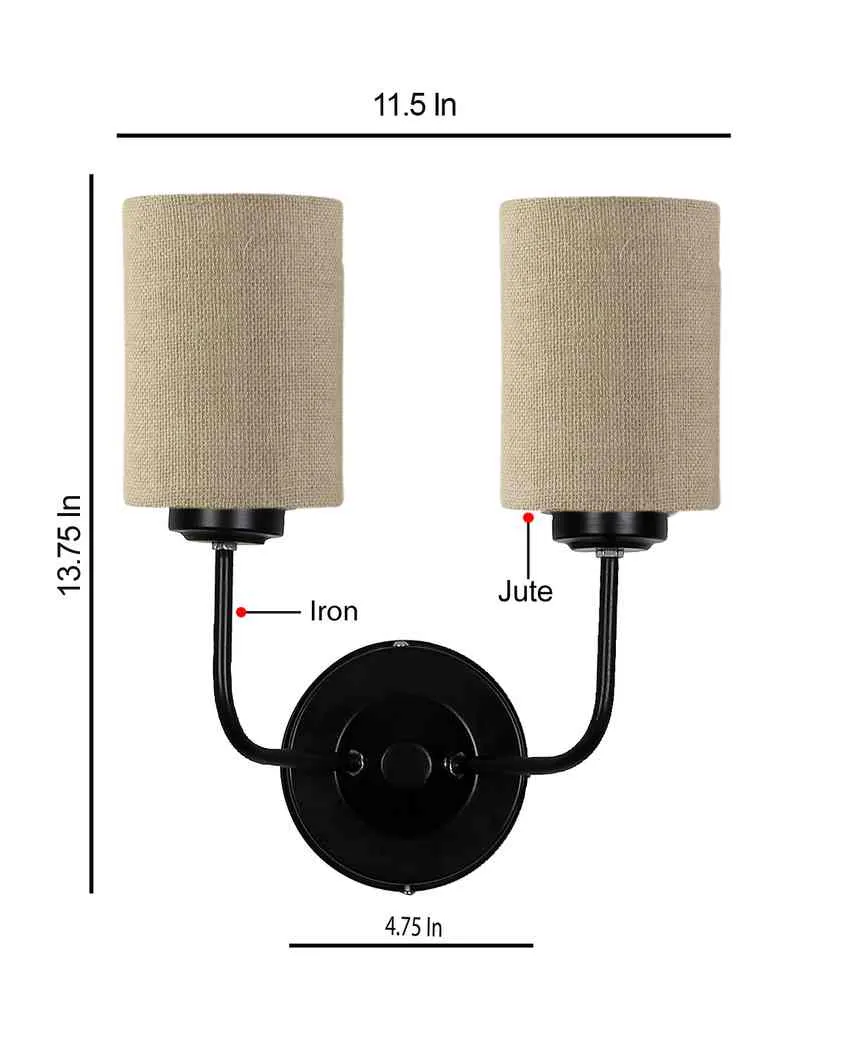 Sophisticated Jute Wall Dual Lamp Iron Base | Set of 2 | 4 x 12 x 14 inches