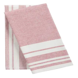 Striped Flatweave Cotton Terry Kitchen Towels, 2-Pack, Red