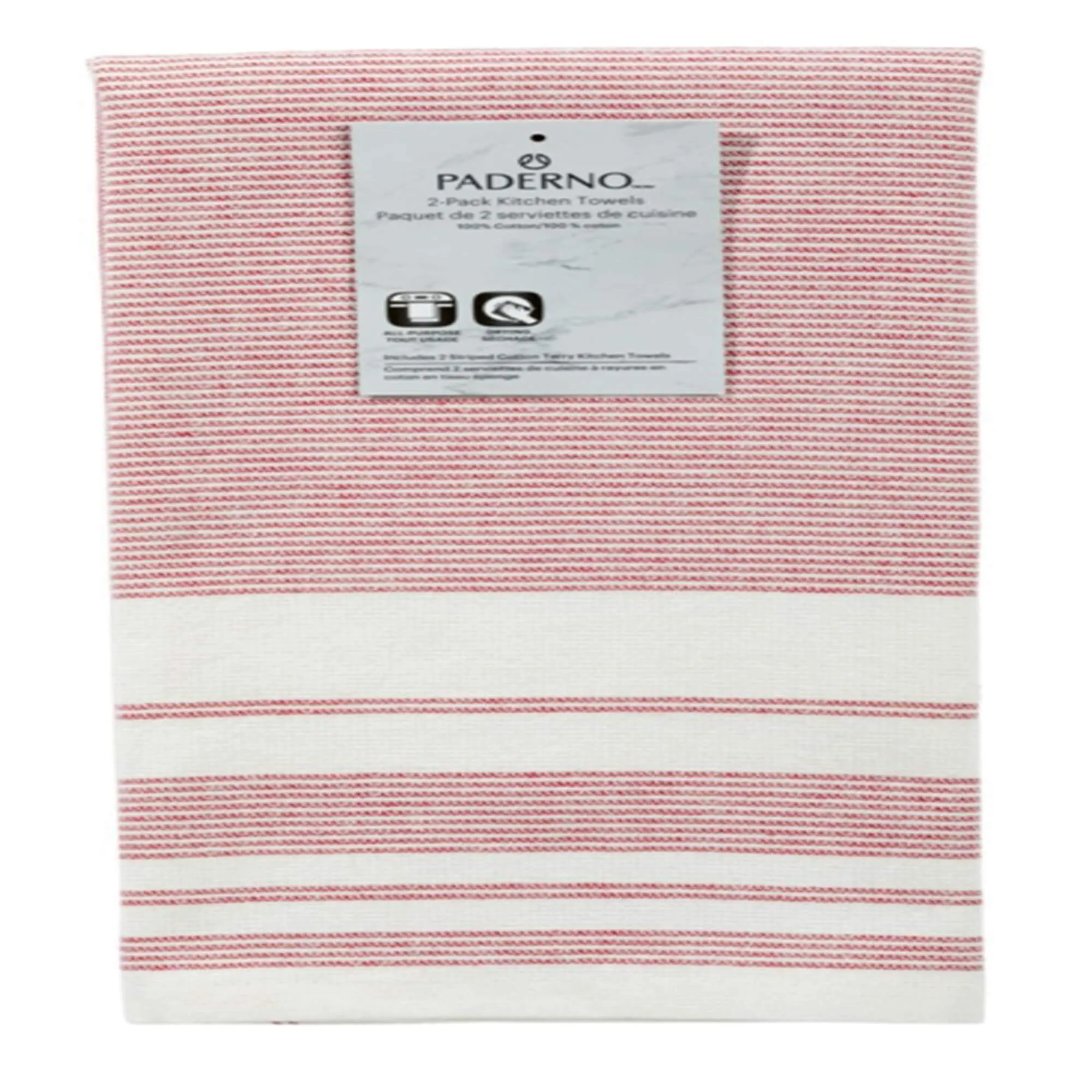 Striped Flatweave Cotton Terry Kitchen Towels, 2-Pack, Red