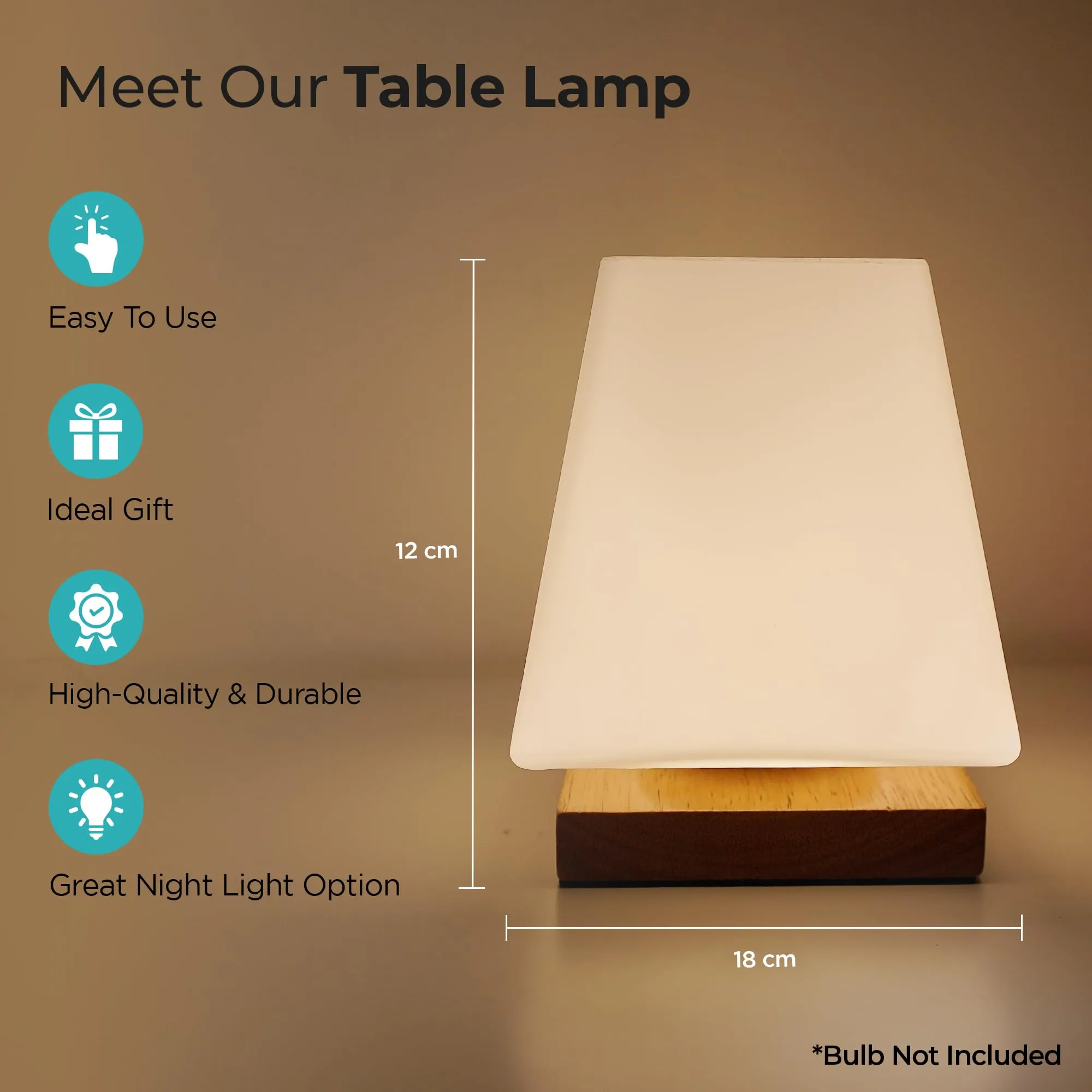 The Better Home Dimmable Table Lamp For Bedroom-12 CM| Wood Base with Diffused Glass Shade|Table Lamp For Study |Gift for House Warming Ceremony| Home Decor Items| Aesthetic Table Lamp For Living Room