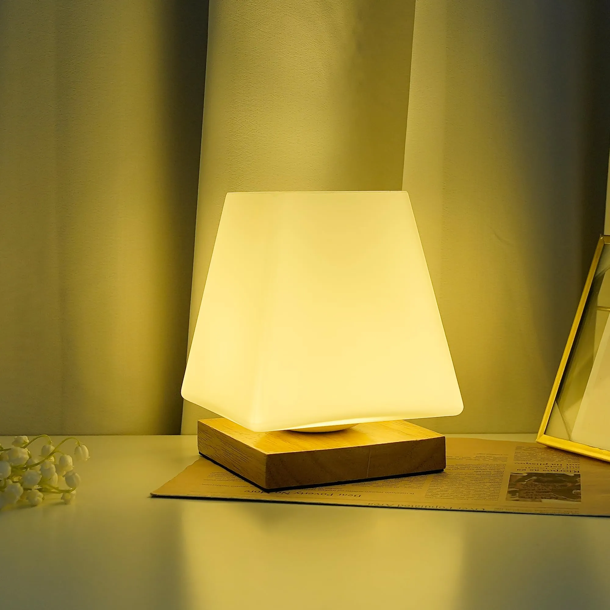 The Better Home Dimmable Table Lamp For Bedroom-12 CM| Wood Base with Diffused Glass Shade|Table Lamp For Study |Gift for House Warming Ceremony| Home Decor Items| Aesthetic Table Lamp For Living Room