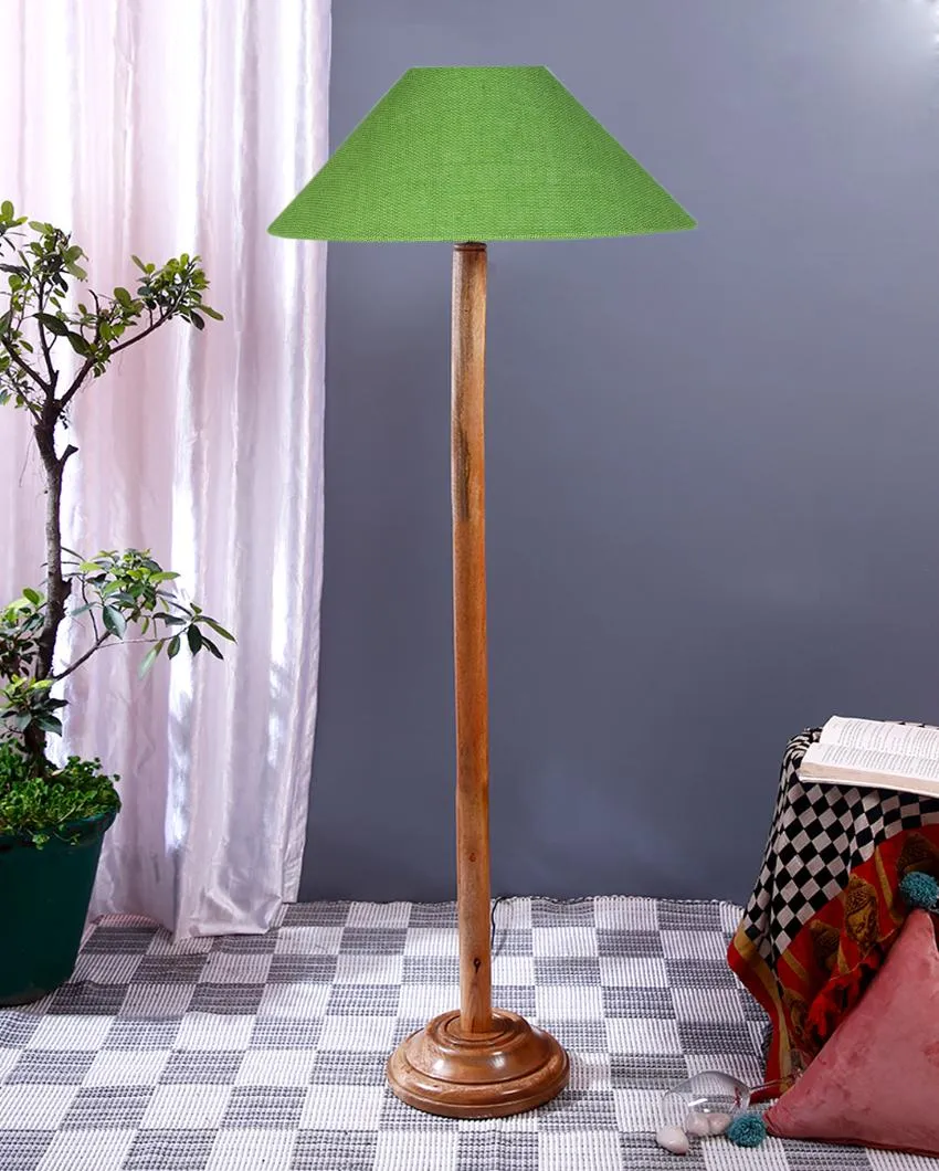 Vibrant Jute Coolie Shade Floor Lamp With Natural Wooden Base | 13 x 56 Inches