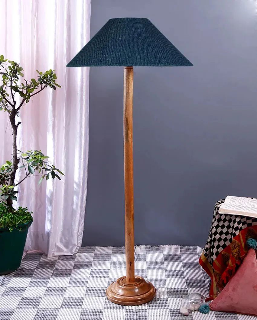 Vibrant Jute Coolie Shade Floor Lamp With Natural Wooden Base | 13 x 56 Inches