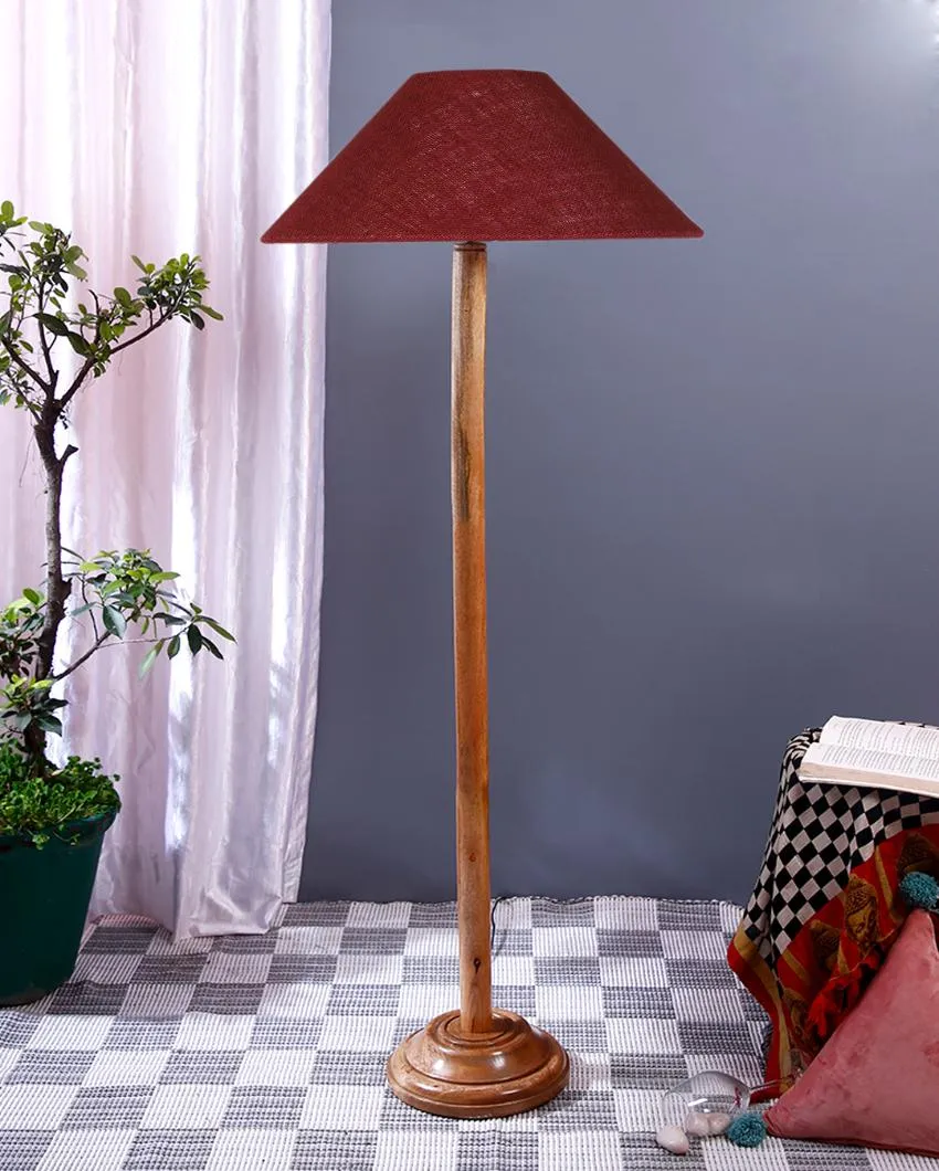 Vibrant Jute Coolie Shade Floor Lamp With Natural Wooden Base | 13 x 56 Inches