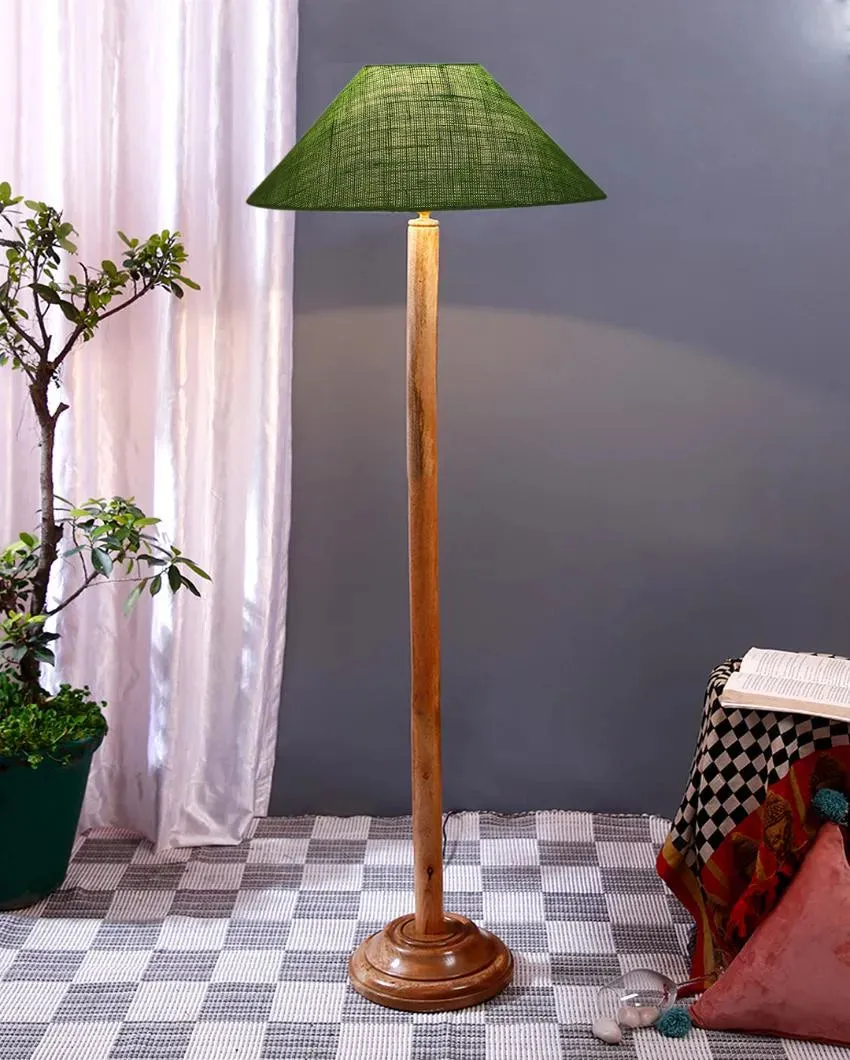 Vibrant Jute Coolie Shade Floor Lamp With Natural Wooden Base | 13 x 56 Inches