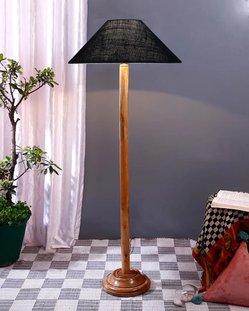 Vibrant Jute Coolie Shade Floor Lamp With Natural Wooden Base | 13 x 56 Inches