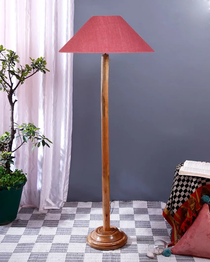 Vibrant Jute Coolie Shade Floor Lamp With Natural Wooden Base | 13 x 56 Inches