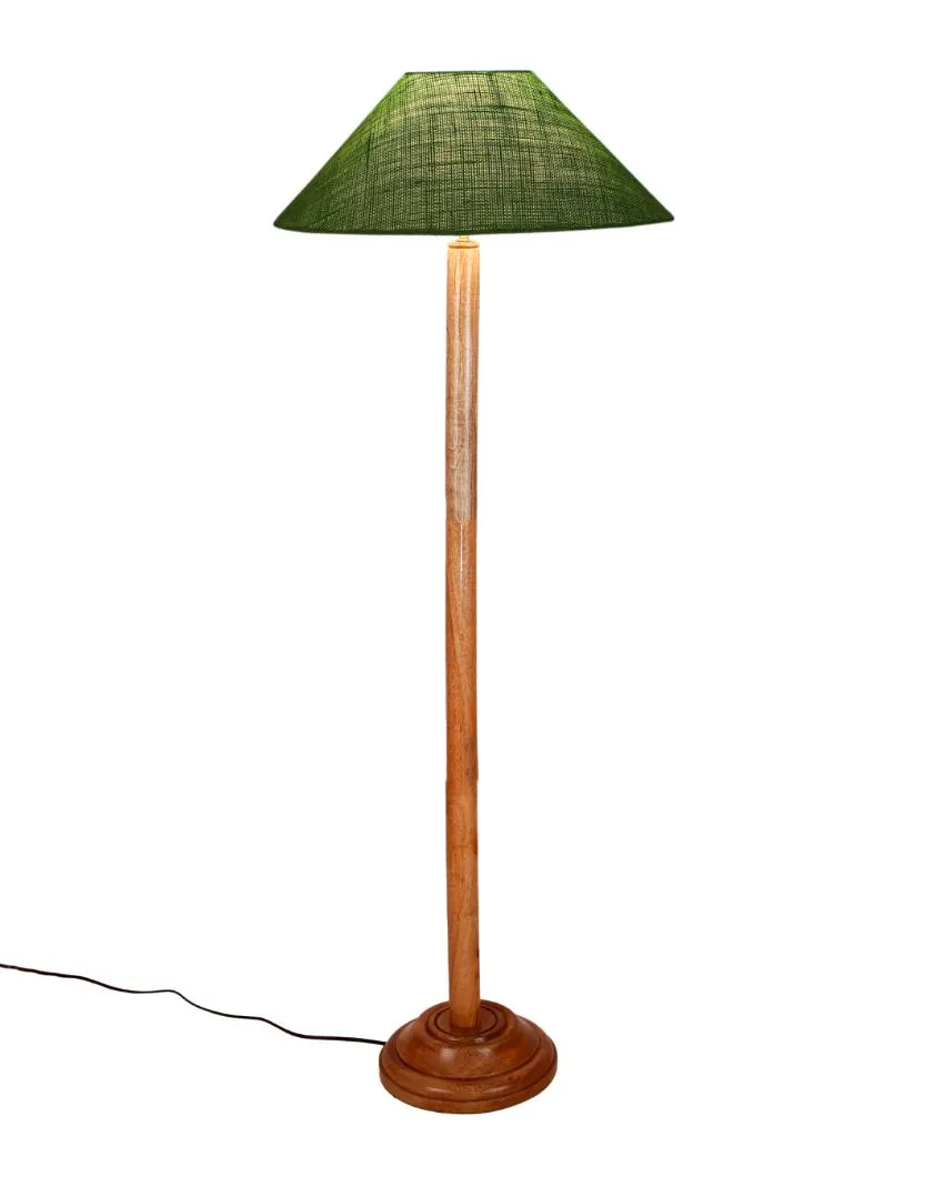 Vibrant Jute Coolie Shade Floor Lamp With Natural Wooden Base | 13 x 56 Inches