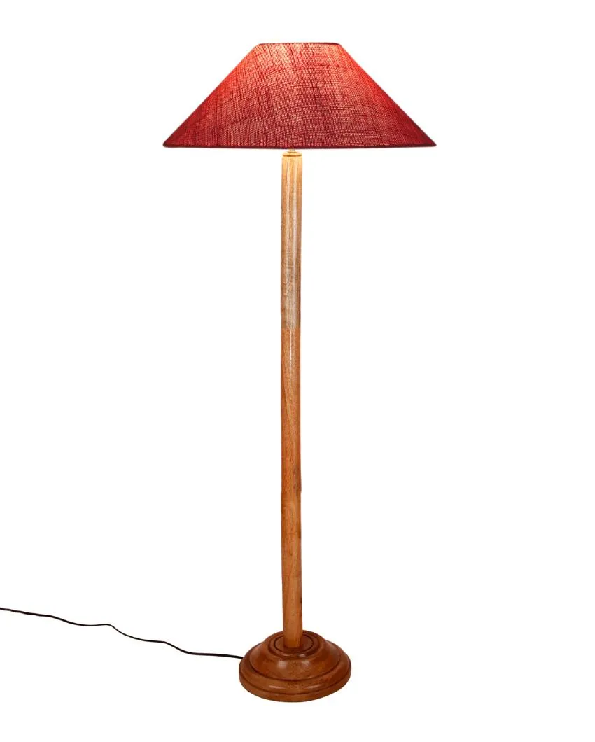 Vibrant Jute Coolie Shade Floor Lamp With Natural Wooden Base | 13 x 56 Inches