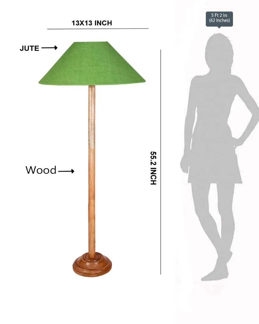 Vibrant Jute Coolie Shade Floor Lamp With Natural Wooden Base | 13 x 56 Inches