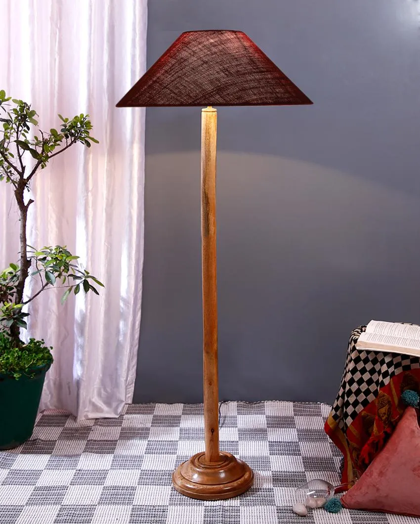 Vibrant Jute Coolie Shade Floor Lamp With Natural Wooden Base | 13 x 56 Inches