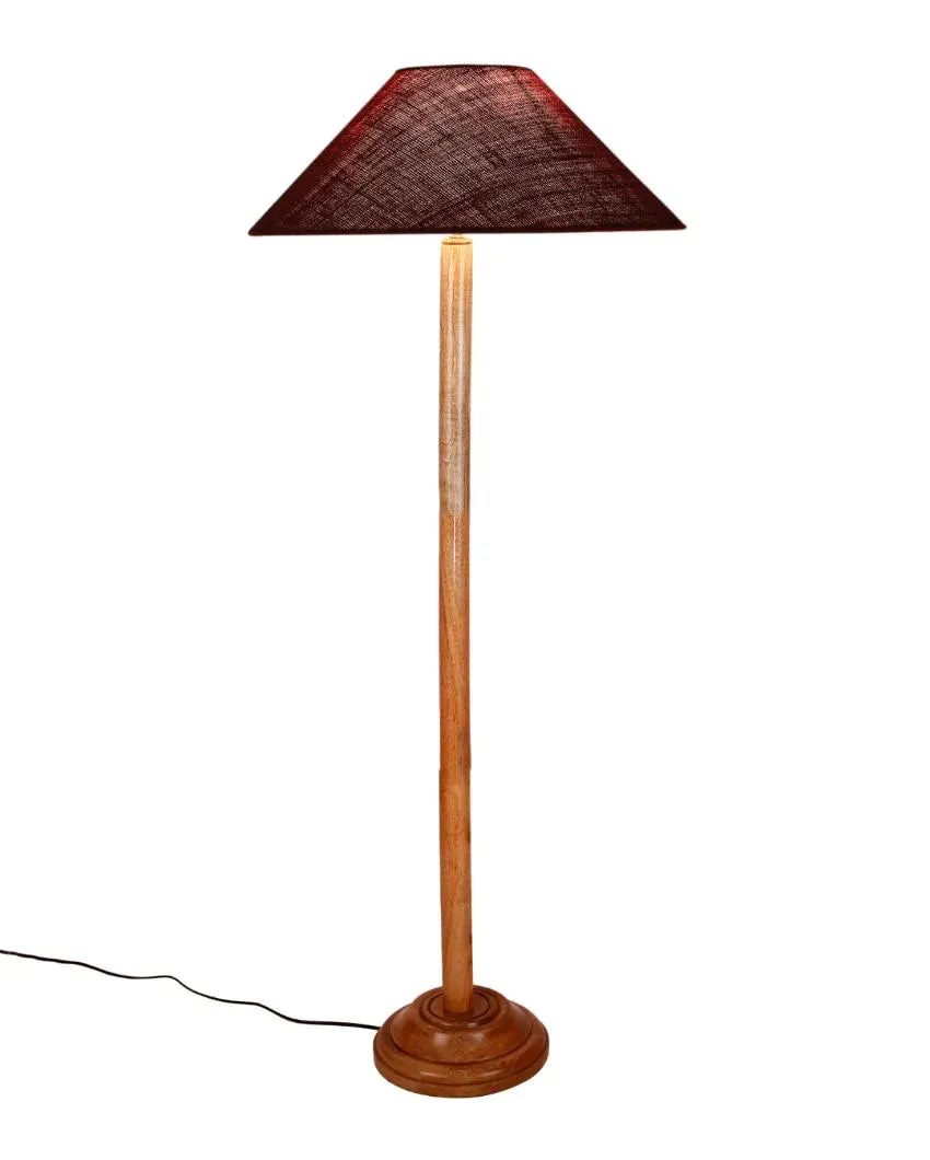 Vibrant Jute Coolie Shade Floor Lamp With Natural Wooden Base | 13 x 56 Inches