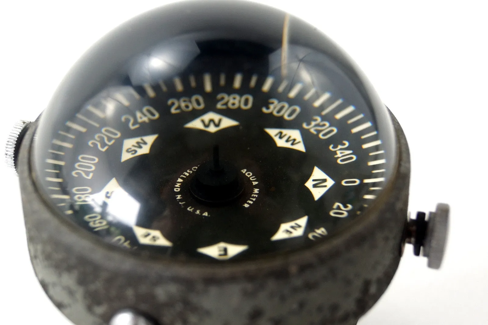 Vintage Marine Compass Liquid Filled in Black Metal Housing by Aqua Meter (c.1950s)