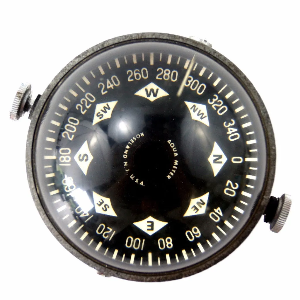 Vintage Marine Compass Liquid Filled in Black Metal Housing by Aqua Meter (c.1950s)