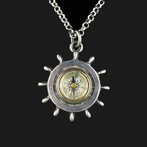 Vintage Sterling Silver Working Compass Fob Necklace