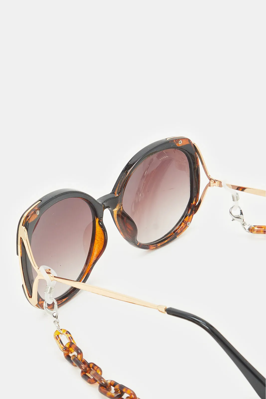 Women Brown Hexagonal Oversized Sunglasses