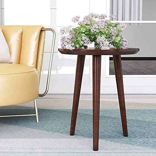 Wooden World™ Wooden Round Table Nightstand Three Legs Bedside Sofa Side Modern Coffee Table End Table for Living Room, Bedroom etc (Yellow) (Brown)