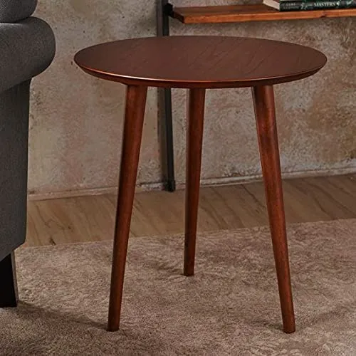 Wooden World™ Wooden Round Table Nightstand Three Legs Bedside Sofa Side Modern Coffee Table End Table for Living Room, Bedroom etc (Yellow) (Brown)